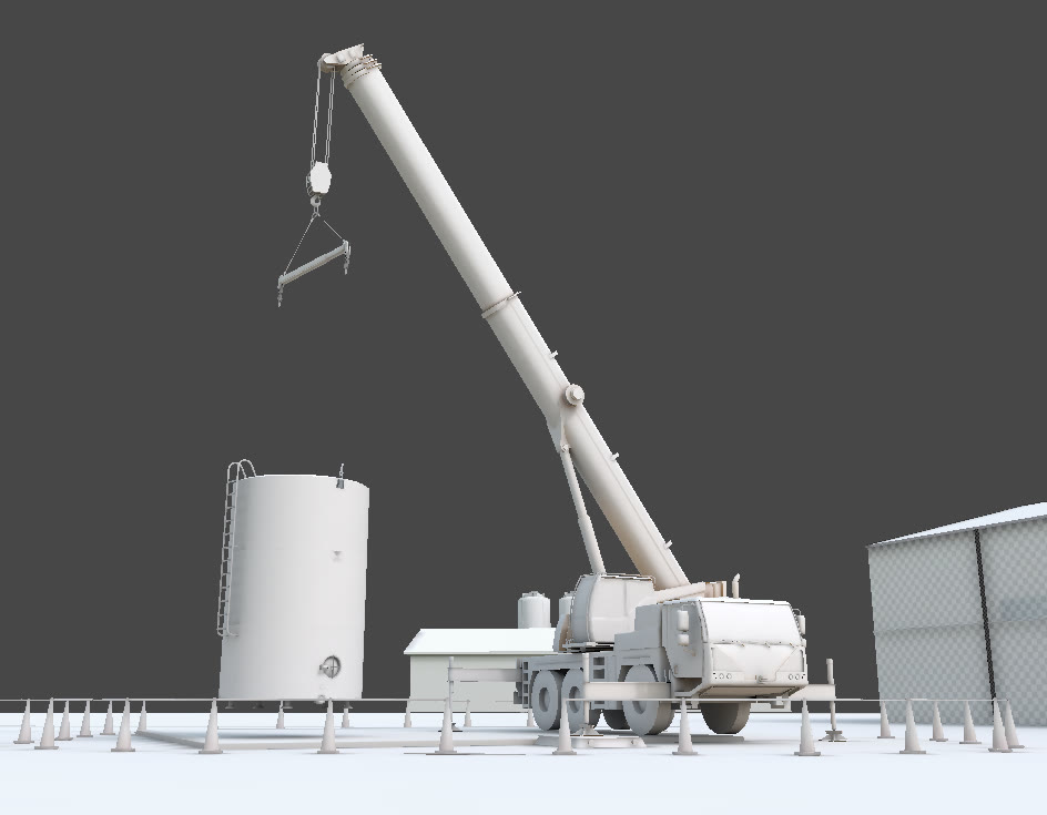 Untextured clay render of the scene showing form and silhouette