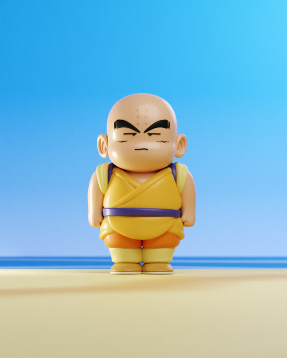 The same Krillin model from the front, showing the symmetry of the face and gi